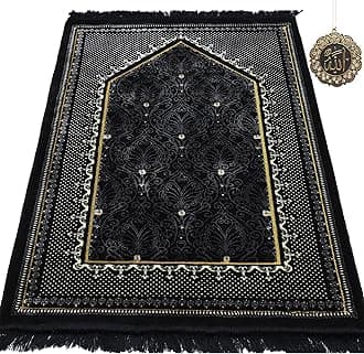 Modefa Turkish Islamic Velvet Prayer Rug - Thick & Wide Soft Carpet for Men & Women - Large Muslim Salah Mat - Ramadan & Eid Gift - with Car Hanger - Double Plush Topkapi (Black)