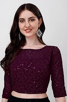 Pujia Mills Womens Readymade Fancy Sifli Work Half Sleeve Saree Blouse.