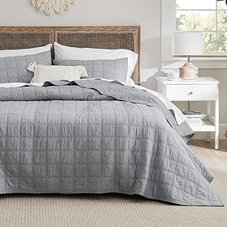 Bedsure 100% Cotton Quilt, Queen Size Bedspread, Lightweight Soft Bed Coverlet, 3-Piece Cozy Stitching Quilt Set with 2 Pillow Shams in Geometric Pattern for All Season, 90x96 inches, Grey