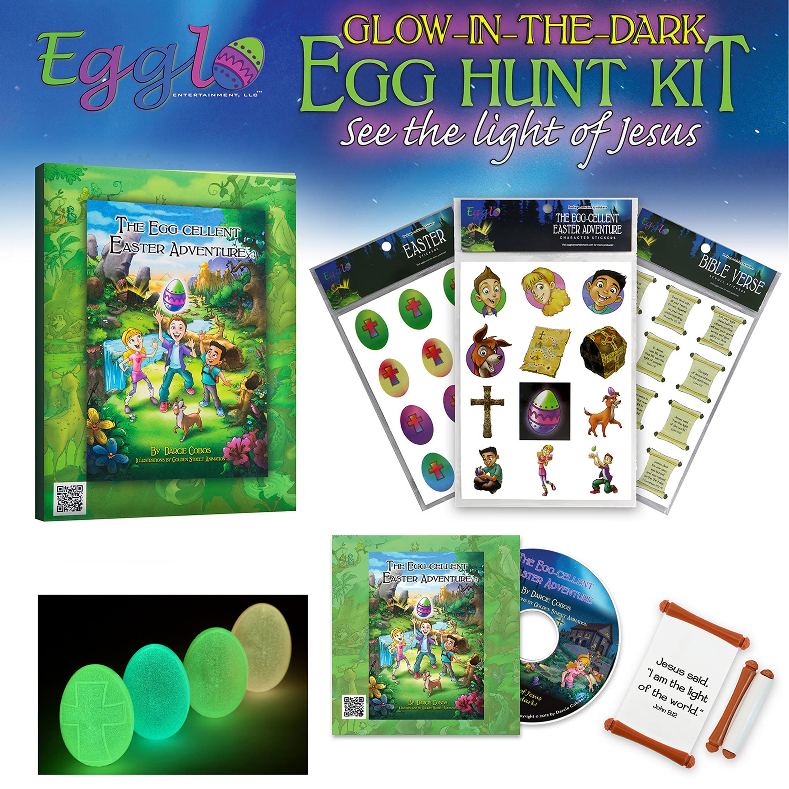 Light of Jesus [Glow-Egg Hunt Kit] – Fun Easter Activity for Your Kids - Includes Egg Fillers Toys, Easter Book/ DVD and Bonus Guide