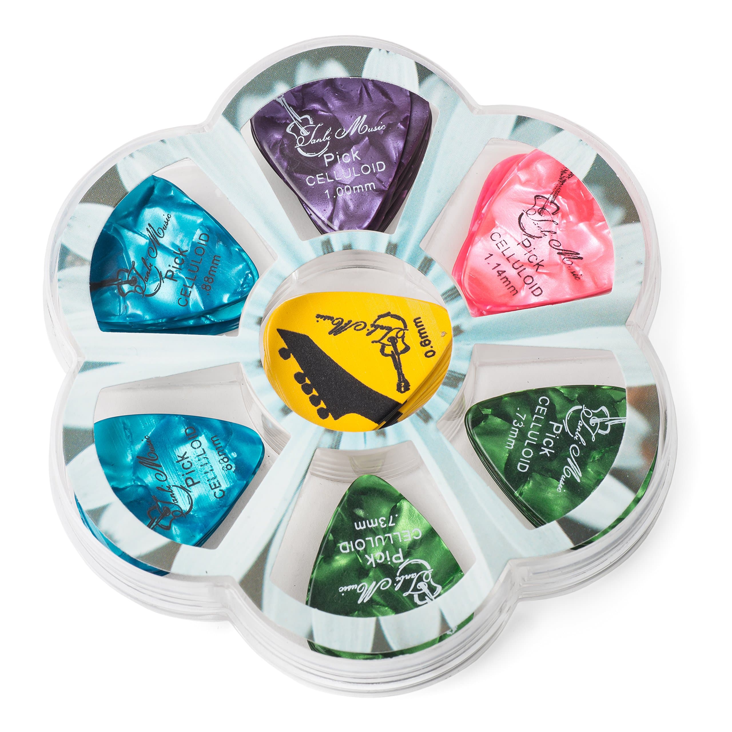 Assorted Celluloid Guitar Picks in Bulk: Thin, Medium and Heavy Gauge (50/60/75 pcs pack)