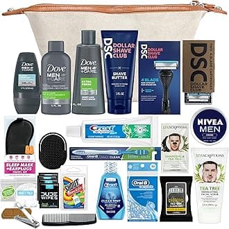 Convenience Kits International Men’s Super Premium 35 PC Travel Kit Featuring: Travel-Size Hair Care Products Plus Face, Body, Oral Care, Travel Essentials in Large Ivory Canvas Toiletry Bag