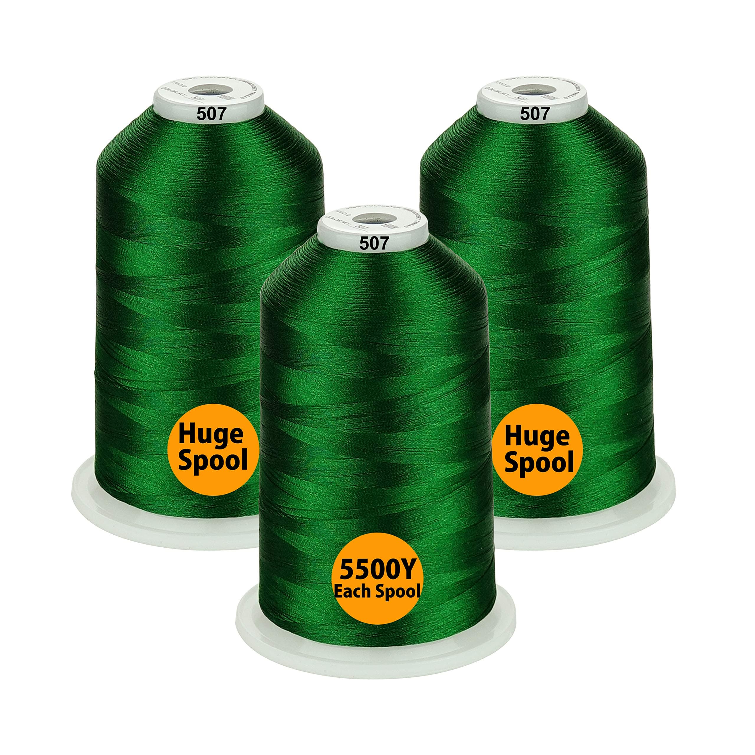Simthread - 33 Selections - Various Assorted Color Packs of Polyester Embroidery Machine Thread Huge Spool 5500Y for All Purpose Sewing Embroidery Machines - 3 Green