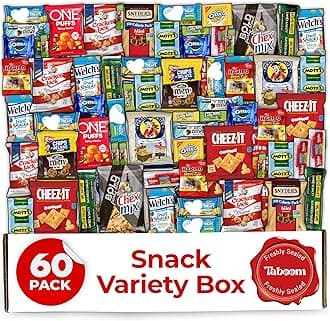 Variety Snack Box for Adults - 60 Count Care Package for Kids, College Students, and Office - Assorted Chips and Treats in a Beautiful Gift Box