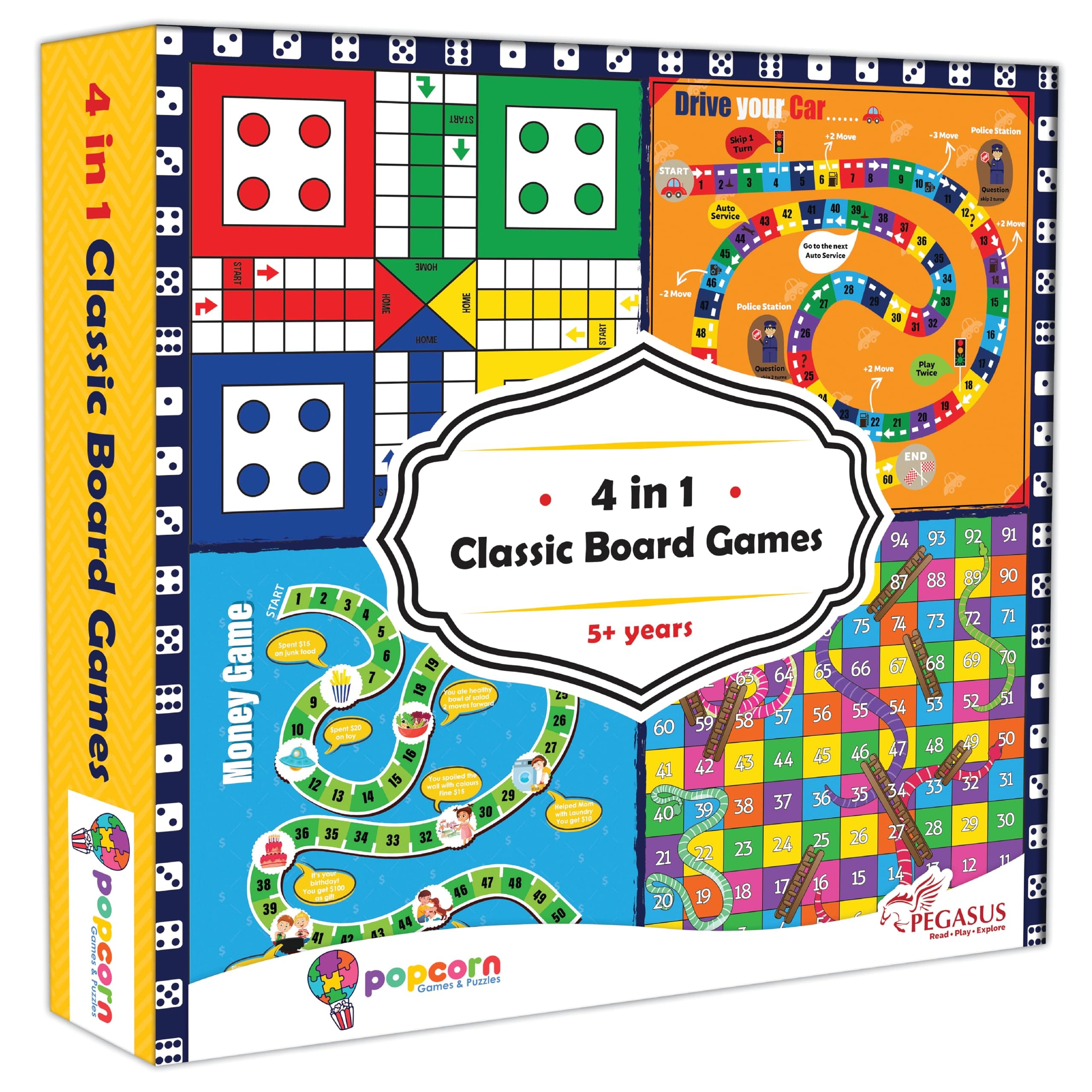 Popcorn Games & Puzzles 4 in 1 Classic Board Games for Smart Kids|Help to Boost Decision Making,Strategic Thinking and Problem Solving