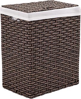 Seville Classics Premium Handwoven Portable Laundry Bin Basket with Carrying Handles, Household Storage for Clothes, Linens, Sheets, Mocha Brown, Rectangular Hamper