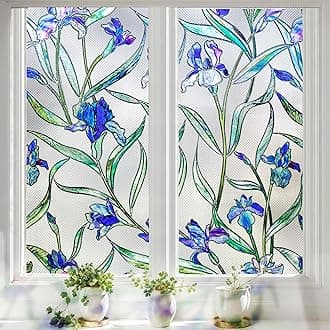Lifetree Stained Glass Window Film Privacy, 3D Flower Patterned Static Cling No Glue Anti UV Decorative Window Sticker (90 * 200cm)