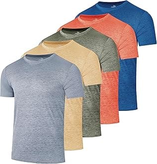 Real Essentials 5 Pack: Men’s Dry-Fit Moisture Wicking Active Athletic Performance Crew T-Shirt
