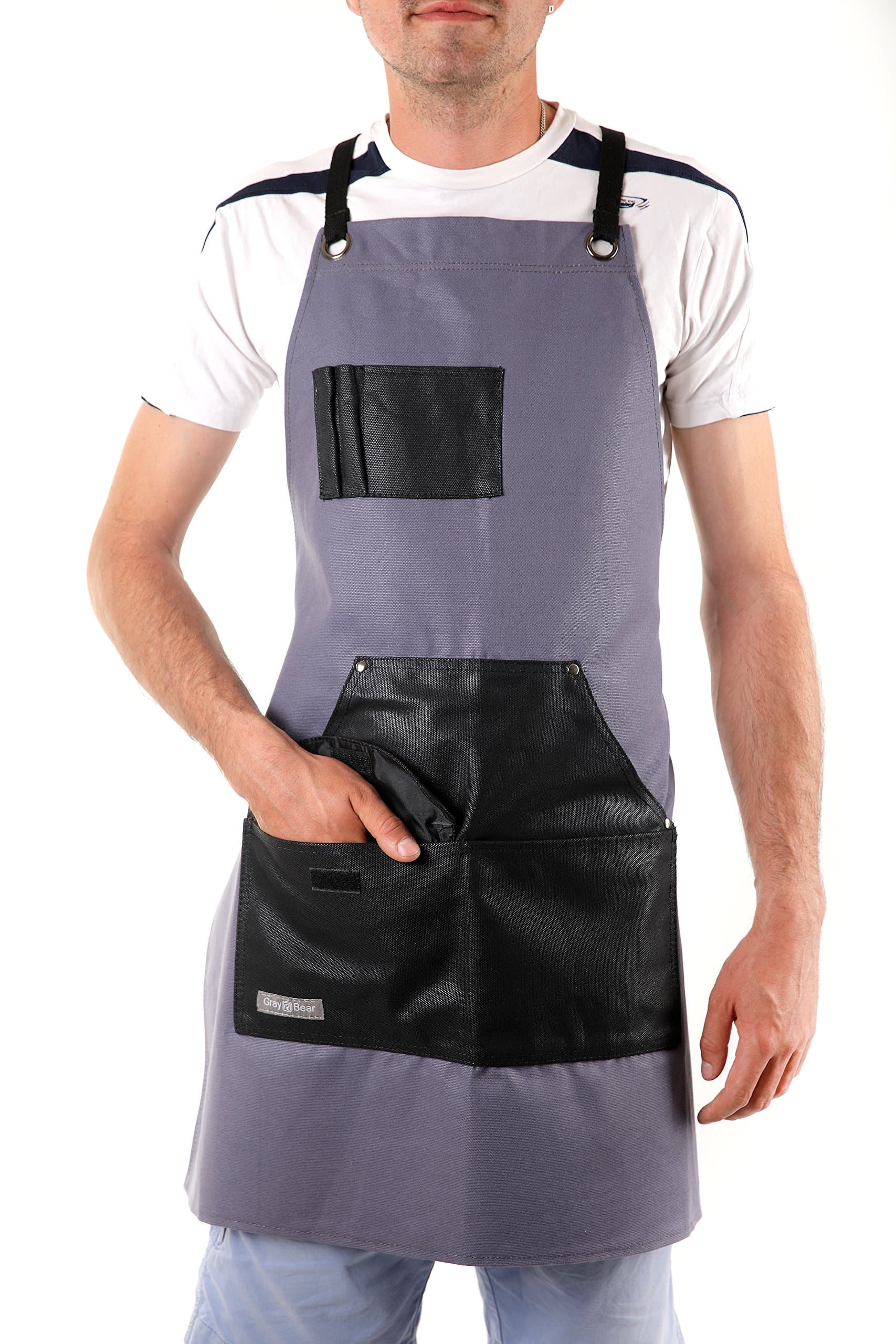 Gray Bear Waxed Canvas Apron | Utility Work Coverall w/Built-in Pockets | Adjustable, Reinforced Straps | Versatile Workshop, Cobbler Use