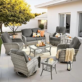 ovios 8 Pieces Patio Furniture Set, Outdoor Wicker Sofa with Swivel Chairs, Coffee Table, All Weather High Back Rattan Loveseat Couch with Comfy Cushions, Black