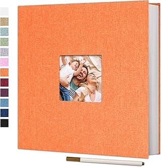 Vienrose Large Adhesive Photo Album Scrapbooking 40 Pages Linen Bound Photo Book DIY Length 33 x Width 32 cm with Metallic Pen
