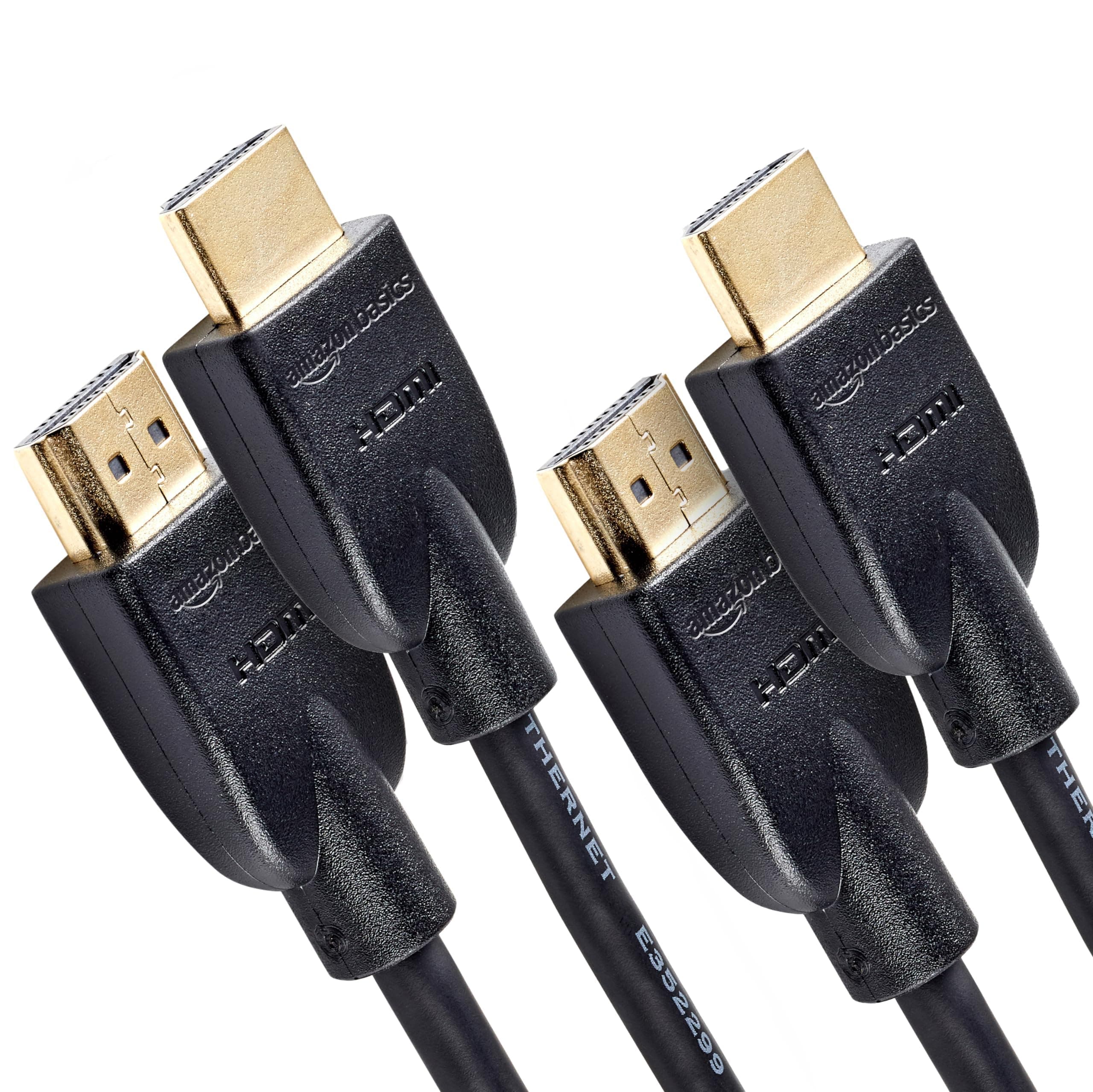 Amazon Basics HDMI Cable, 2-Pack, 3ft, 4K@60Hz, High-Speed 4K HDMI 2.0 Cord for Blu-ray, Ethernet, 2160p, 48 bit, Compatible with TV/PS5/Xbox/Roku, Black