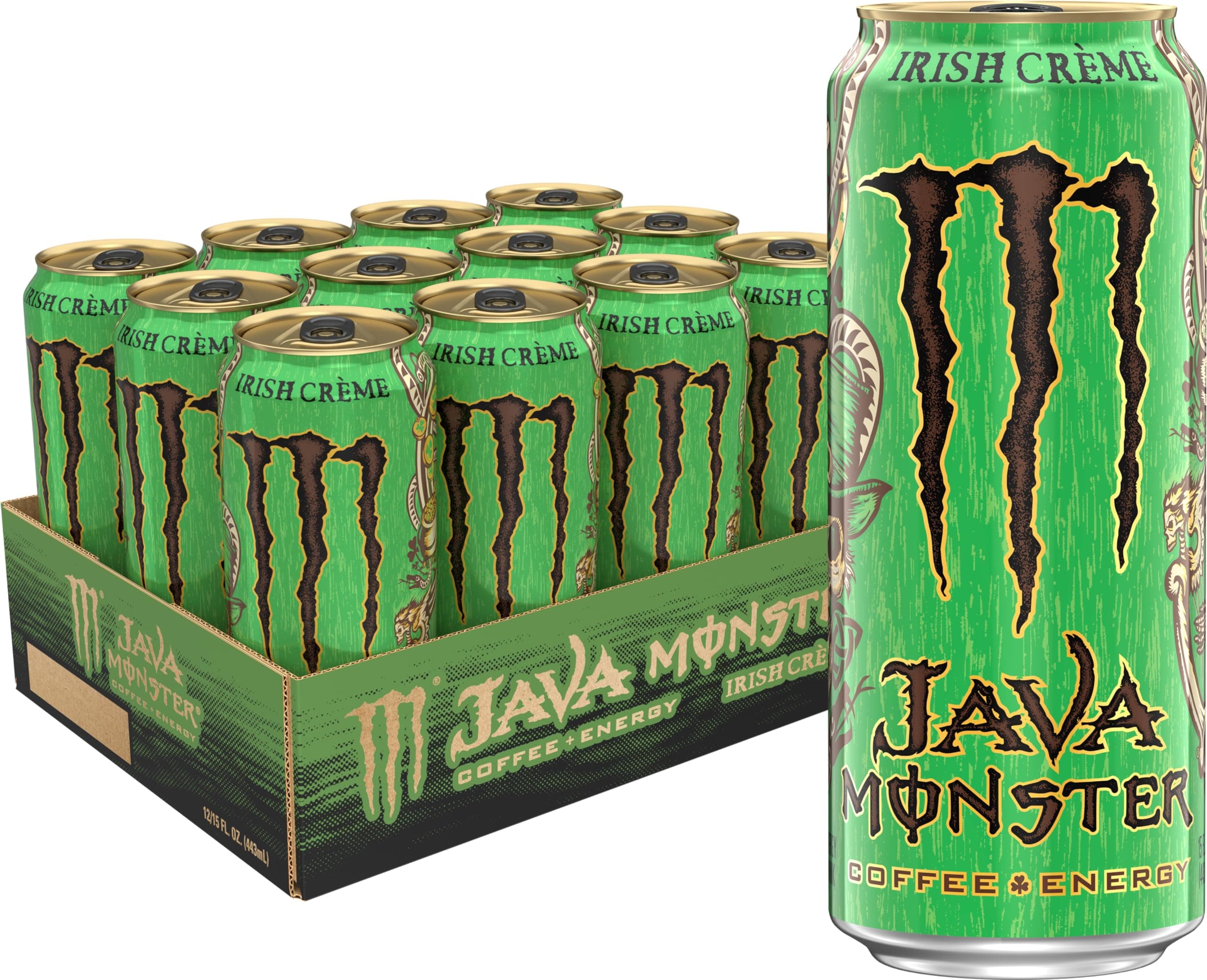 Java Monster Irish Crème, Coffee + Energy Drink, 15 Ounce | Pack of 12