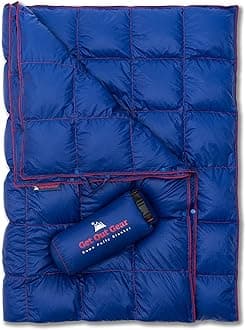 Down Camping Blanket - Lightweight Warm and Packable | Ideal for Backpacking,Travel, Festivals, Beach, Hammock | 650 Fill Power Water-Resistant Backpacking Quilt (Blue/Red)