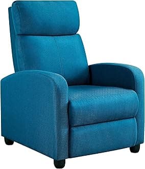 YaheetechModern single recliner sofa upholstered in blue fabric, sturdy and comfortable for relaxing at home or office