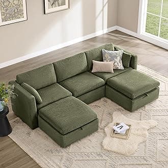 CHITA Oversized Modular Cloud Sectional Fabric Sofa Set, FSC Certified U Shaped Couch Reversible Chaise Modular Sectional,112 inch Width,5 Seat Modular Sofa Includes 2 Storage Ottomans, Moss Green