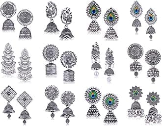 MEENAZ earrings for women fashion jhumka oxidised Silver Earrings for women Combo chandbali pearl chandbali stylish jhumkas traditional Earrings For girls South indian traditional Ear Rings -M879