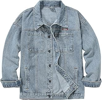 DOSLAVIDA Men's Distressed Denim Jacket Unisex Button Down Jean Coat Casual Long Sleeve Trucker Hooded Jackets Outwear