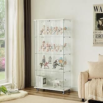 HomVent Glass Display Cabinet Display Case Corner Curio Cabinet, Storage Showcase w/Adjustable Shelves, Tempered Glass Doors for Living Room