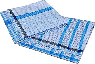 RETRO BRANDRETRO 100% Pure Cotton White Checkered Lungi For Men / 2.00 Meter Lungi Length/Pack Of Two Lungis