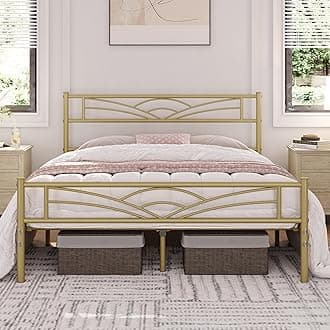 costoffs 4ft6 Metal Double Platform Bed Frame Solid Bedstead Base with Cloud-inspired Design Headboard and Footboard, Under-bed Storage Space, Fits for Adults/Teenager Antique Gold