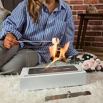 Tabletop Fire Pit, Portable Stainless Steel Table Top Firepit Bowl, Fireplace for Patio&Backyard Decor, Bioethanol Fire Place, Indoor&Outdoor S'Mores Maker, Housewarming Gift, Small, White