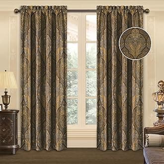 Loom and Mill Luxury Jacquard Curtains for Bedroom, Classic Antique Lined Damask Curtains 2 Panels with Tiebacks, Bronze Gold Window Curtain for Living Room Holiday Banquet Decor(52Wx84L, 2 Panels)