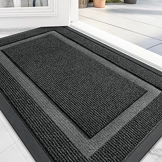 OLANLY Front Door Mat Indoor Outdoor Entrance, Waterproof All-Season, All-Weather Doormat, Sturdy Natural Rubber, Fade Resistant, Low Profile, Easy Clean Patio Porch Entryway Mat, 47x32, Black