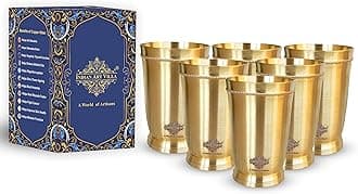 Pure Brass Matt Finish Glass/Tumbler with Brass Bottom, for Drinking Serving Water, Yoga & Ayurveda, Volume-250 ML, Set of 6