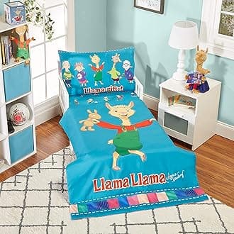 EVERYDAY KIDS Llama Llama 4 Piece Toddler Bedding Set - Includes Comforter, Flat Sheet, Fitted Sheet and Pillowcase