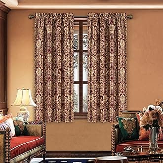 Loom and Mill Luxury Jacquard Curtains for Bedroom, Burgundy Red Lined Damask Curtains 2 Panels with Tiebacks, Floral Window Curtain for Living Room Banquet Christmas Decor(42”Wx 63”L, 2 Panels)