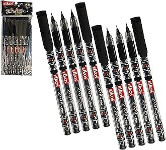 ELKOS BLACK Ballpoint Pens, 0.7mm Fine Point, Pack of 10, Zivic Plus Ball Pens, Smooth Writing, Perfect School Office Home Pens, ZOFAX Black Ball Pen