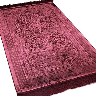 Modefa Luxury Velvet Prayer Rug with Prayer Beads | Soft Elegant Muslim Turkish Janamaz Sajada Carpet for Men and Women | Plain Solid Prayer Mat Ramadan Eid Gift - Paisley (Burgundy)