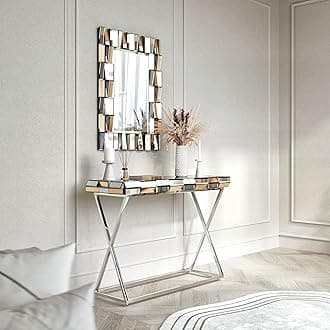 CARME Knightsbridge Collection - Rosegold & Silver 3D Effect Wall Mirror - 3D Effect Mirrored Console Table - Combo Glass Furniture - Bedroom - Hallway - Furniture