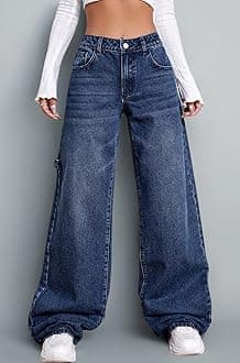 - High Waist Jeans for Women – Wide Leg Straight Fit Denim | Baggy Cargo Style Casual Pants for Girls & Daily College Wear