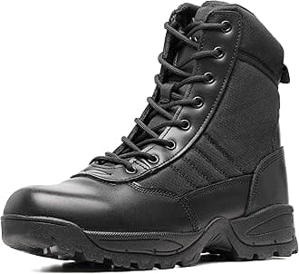 Men's Tactical Military Work Boots Black Waterproof Leather Motorcycle Combat Army Boot w/Side Zipper slip resistant and All Day Comfortable (6-8inch)
