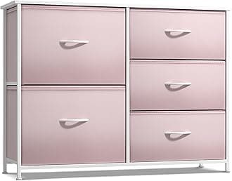 Kids Dresser with 5 Drawers - Storage Chest Organizer Unit with Steel Frame, Wood Top & Handles, Tie-dye Fabric Bins for Clothes - Wide Furniture for Bedroom Hallway Kids Room Nursery & Closet