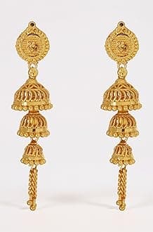Sparkle World Indian Gold Plated Ethnic 3 Layer Base Metal Golden Jhumki Earrings for Women