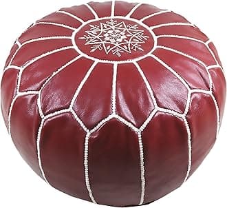 Marrakesh Gallery Genuine Leather Round Pouf Unstuffed - Moroccan Ottoman Footstool, Footrest Cover - Boho Decor - Bohemian Living Room, Bedroom, Kids Room, Gift & Wedding