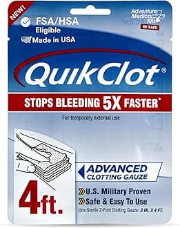 Adventure Medical Kits QuikClot Advanced Clotting Gauze - Stops Bleeding Up to 5X Faster Than Standard Gauze - Kaolin Hemostatic Dressing - for First Aid Kits & Survival Gear - 3 x 48