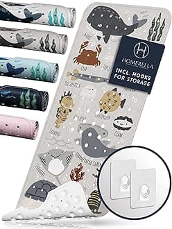 homerella® Bath Mat for Tub Non Slip Mildew Resistant 40x16 Extra Long incl. Hooks for Drying - Machine Washable - BPA Free-with Suction Cups and Drain holes for Bathtub- Shower Mat Non Slip Anti Mold