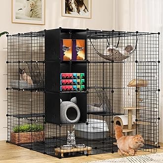YITAHOME Large Cat Cage with Storage Cube DIY Indoor Catio Cat Enclosures Metal Cat Playpen with Large Hammock for 1-4 Cats 4 Tiers Cat Kennel