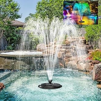 POPOSOAP Floating Pond Fountain with LED Lights, 660GPH Submersible Outdoor Pond Pump, 3 Modes, Sprinkler Waterfall Fountain, Floating Pond Fountain and