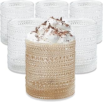 Clear Hobnail Beaded Drinking Glasses Set of 6, (10 oz) Vintage Glassware Set by Kate Aspen| Cocktail Glass Set, Juice Glass, Water Cups | Makes A Great Hostess Gift or Gift for New Home Owners