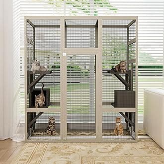 Catio Outdoor Cat Enclosure, 70.1" Large Wood Catio Outdoor Cats Enclosure with Waterproof Roof, 2 Cat Resting Box & Platforms, UV Resistant, Secure Rust-Proof Wire Pet Cage for Patio or Backyard