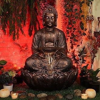 Buddha Resin Water Fountain Large for Home, Office & Garden Decor, Color Copper