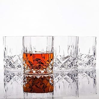 Crystal Cut Old Fashioned Whiskey Glasses Set of 2, 4, 6-10oz Ultra-Clear Premium Lead-Free Rocks Glass Tumbler For Drinking Bourbon, Scotch, Cognac, Cocktails (Set of 4)