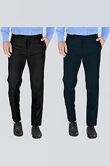 MARK LEWIS Men's Polycotton Formal Trouser - Comfortable, Stylish Office wear, combatable Pants for Daily Purpose, Ideal for Business & Casual Occasions - Pack of 2