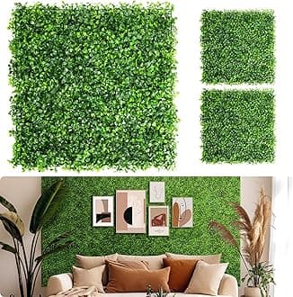 Aboofx Artificial Grass Wall Panels, 12 Pack 10 x 10 inch Boxwood Panels Hedge with 100 Zip Ties, Boxwood Hedge Wall Panels for Garden Yard Fence Covering Privacy, Greenery Wall Background Decoration