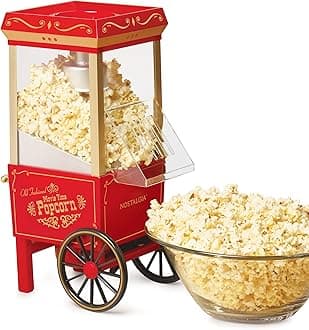 Nostalgia Vintage Hot-Air Popcorn Maker Machine - Makes Up to 12 Cups - Oil-Free - Healthier Popcorn - Classic Stand-Up Cart With Wheels - Includes Kernel Measuring Cup - Original Red
